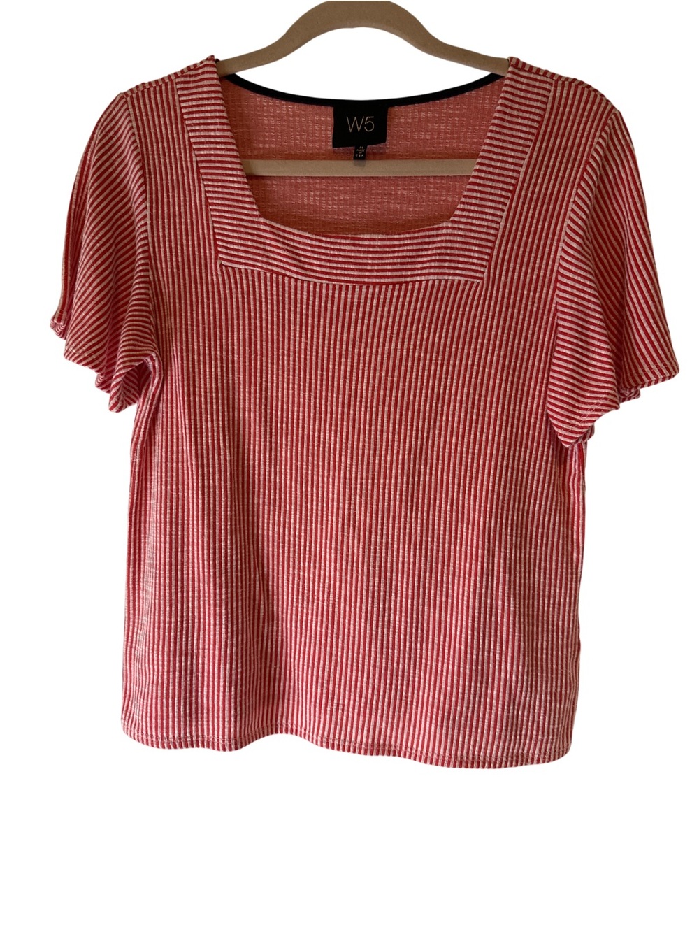 W5 Red and White Striped Short Sleeve Tee
